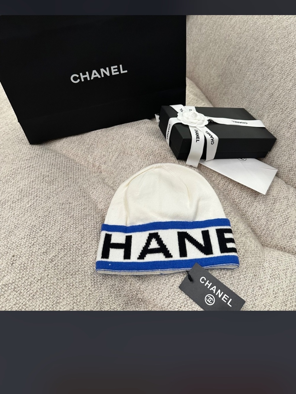 Winter Wear Fashion Letter C White Blue Black Spellout Beanie Hat
